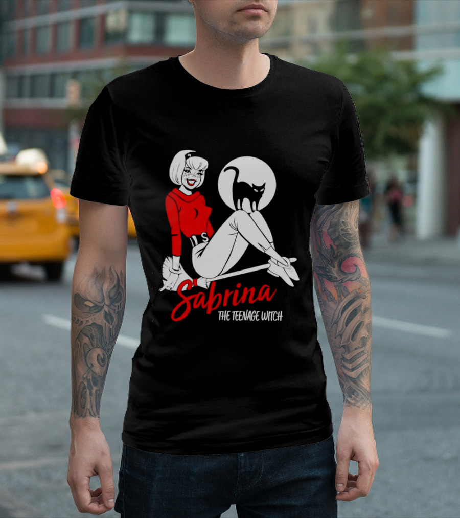 Sabrina The Teenage Witch Salem Cat Vintage Style Broomstick T-Shirt