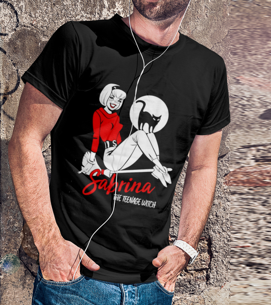 Sabrina The Teenage Witch Salem Cat Vintage Style Broomstick T-Shirt