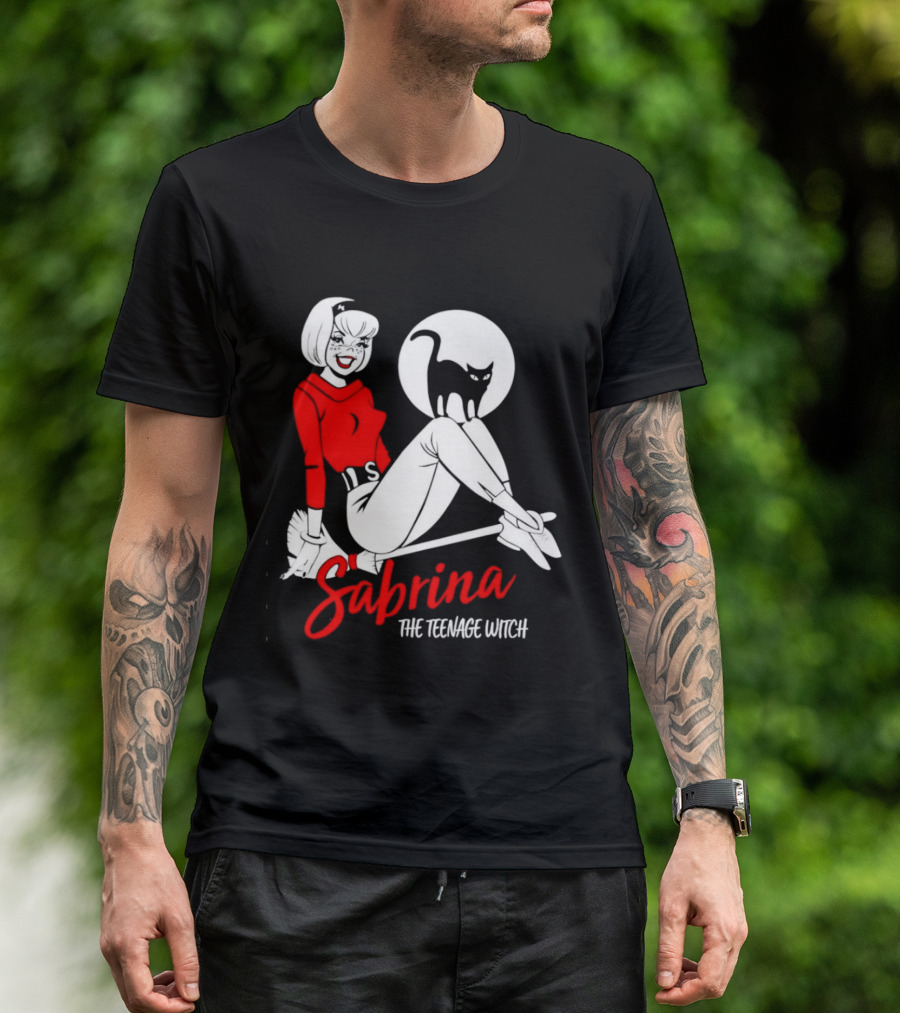 Sabrina The Teenage Witch Salem Cat Vintage Style Broomstick T-Shirt