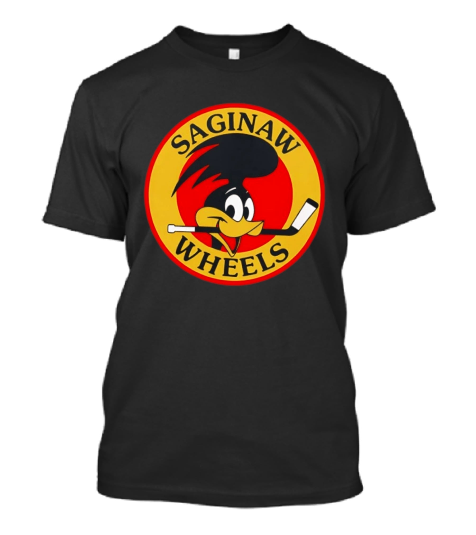 Saginaw Wheels Hockey Cartoon Character With Hockey Stick T-Shirt