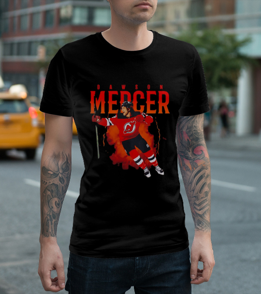 Dawson Mercer New Jersey Devils Celebration Hockey Player Image T-Shirt