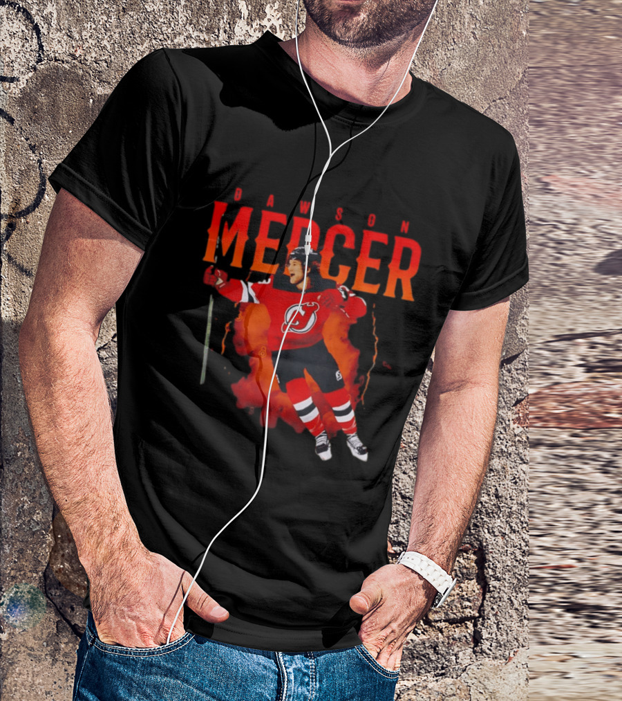 Dawson Mercer New Jersey Devils Celebration Hockey Player Image T-Shirt