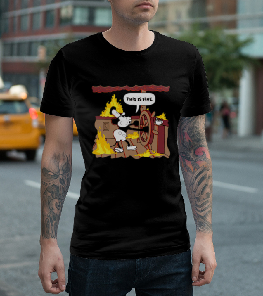 This Is Fine Steamboat Mickey Mouse Fire Captain T-Shirt