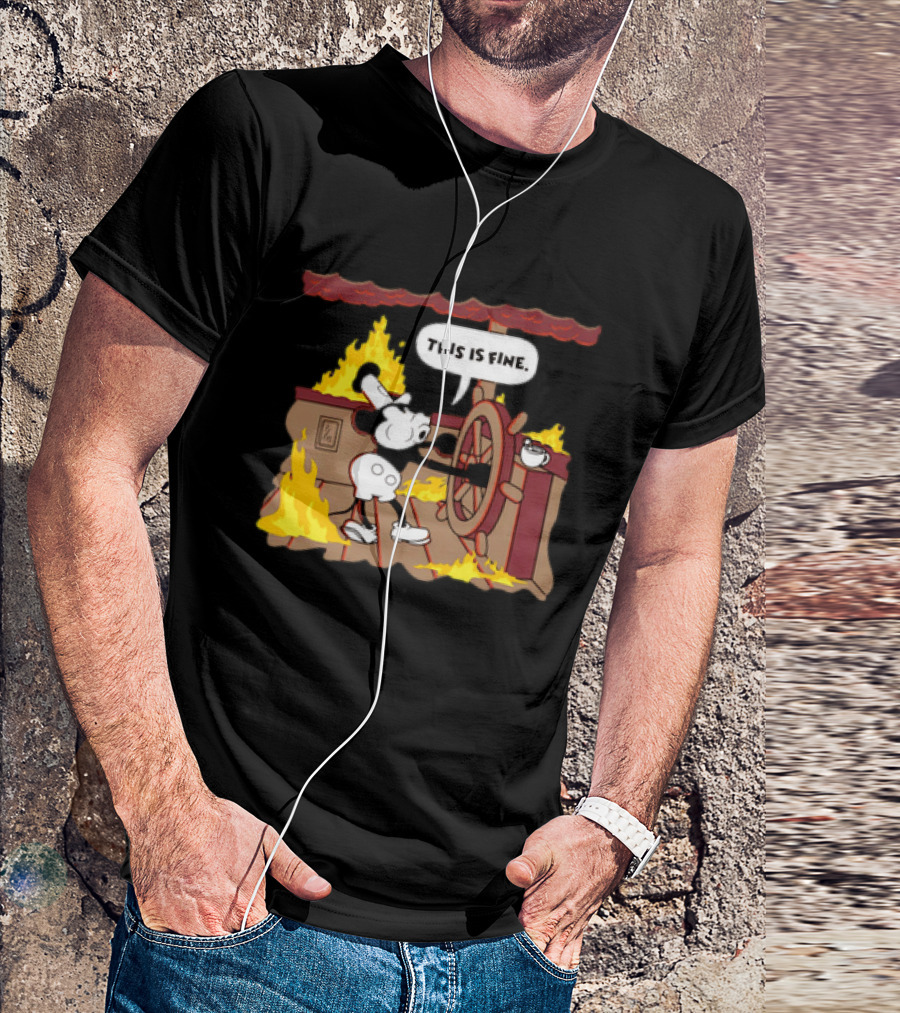 This Is Fine Steamboat Mickey Mouse Fire Captain T-Shirt