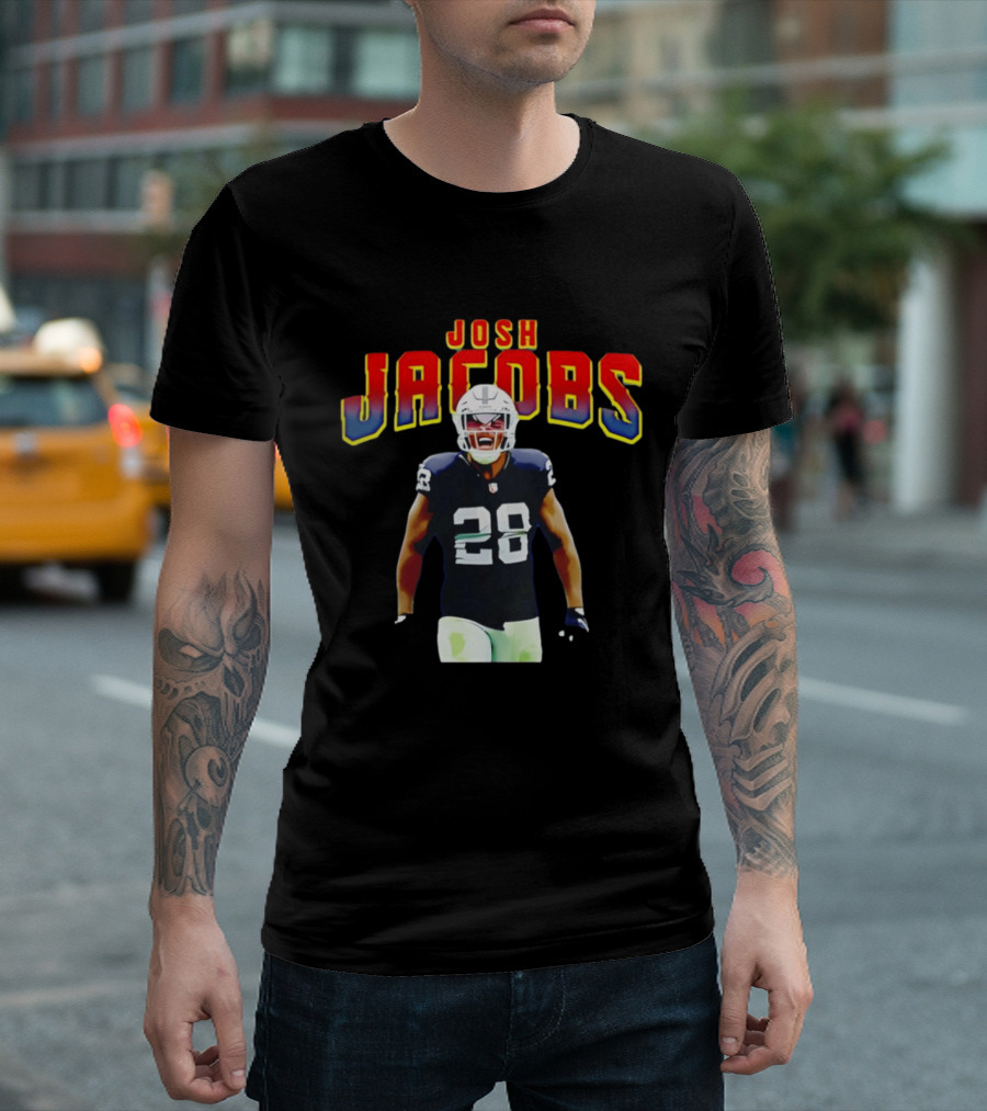 Josh Jacobs Number 28 Raiders NFL Celebration T-Shirt