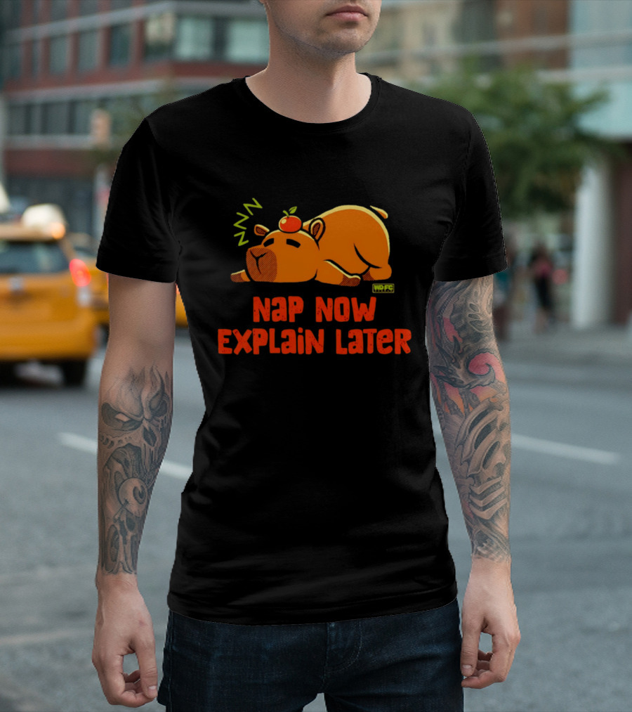 Nap Now Explain Later Cute Capybara With Orange ZZZ T-Shirt