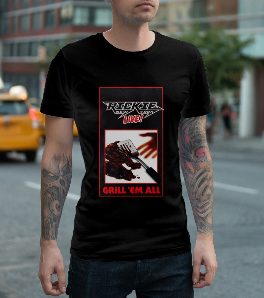 Rickie New York Live Grill Em All Spatula Design With Metal Music Influence T-Shirt