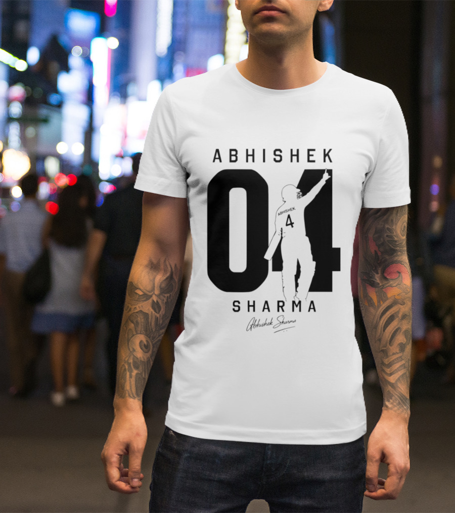 Abhishek Sharma 04 Indian Cricket Player Autograph T-Shirt
