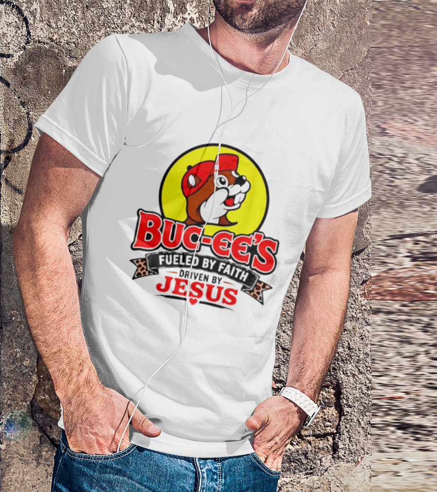 Buc Ee's Fueled By Faith Driven By Jesus Yellow Circle Red Cap T-Shirt