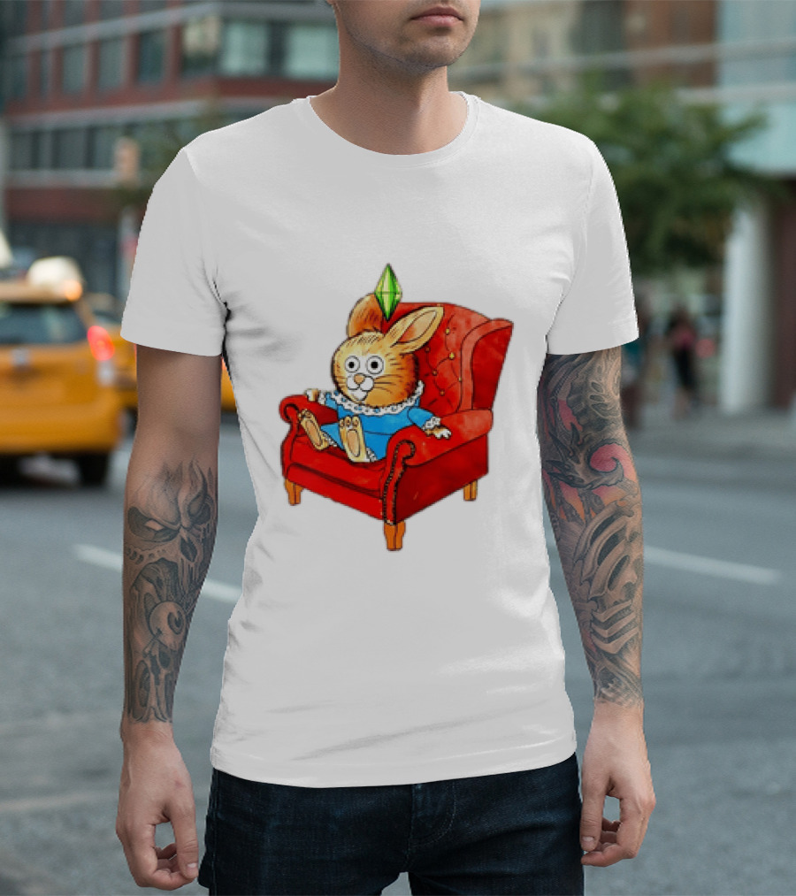 Rabbit They're Turning Me Into A Data Center Tomorrow Green Plumbob Red Couch Blue Dress T-Shirt