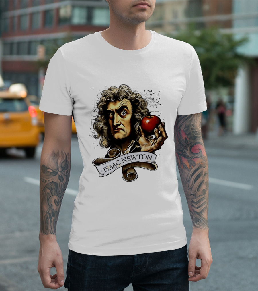 Isaac Newton Scientist With Apple Gravity Physics T-Shirt
