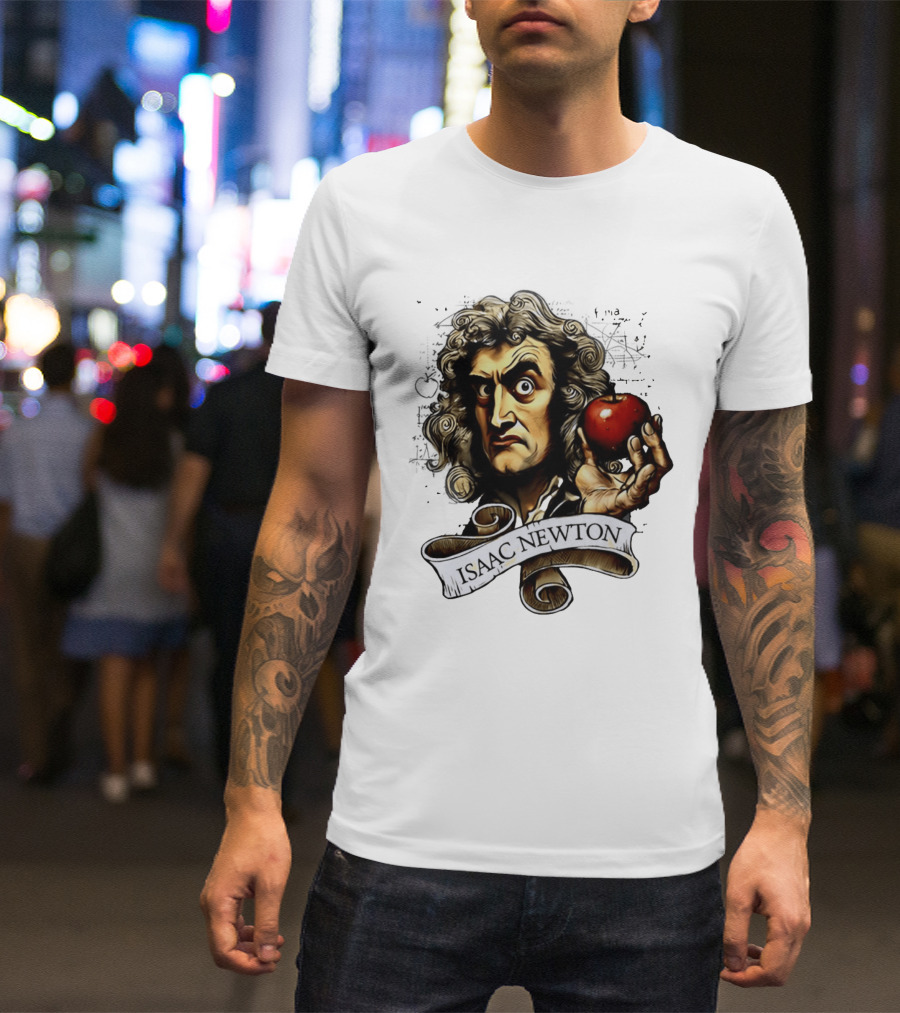 Isaac Newton Scientist With Apple Gravity Physics T-Shirt