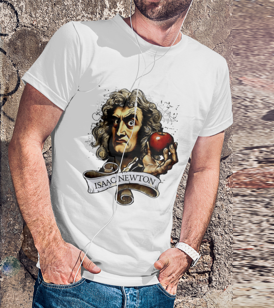 Isaac Newton Scientist With Apple Gravity Physics T-Shirt