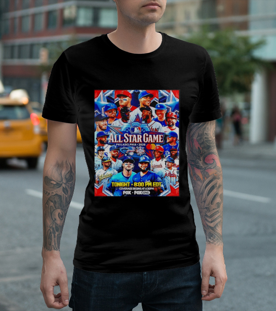 2026 MLB All Star Game Philadelphia Featured Stars And Team Jerseys Fox Coverage T-Shirt