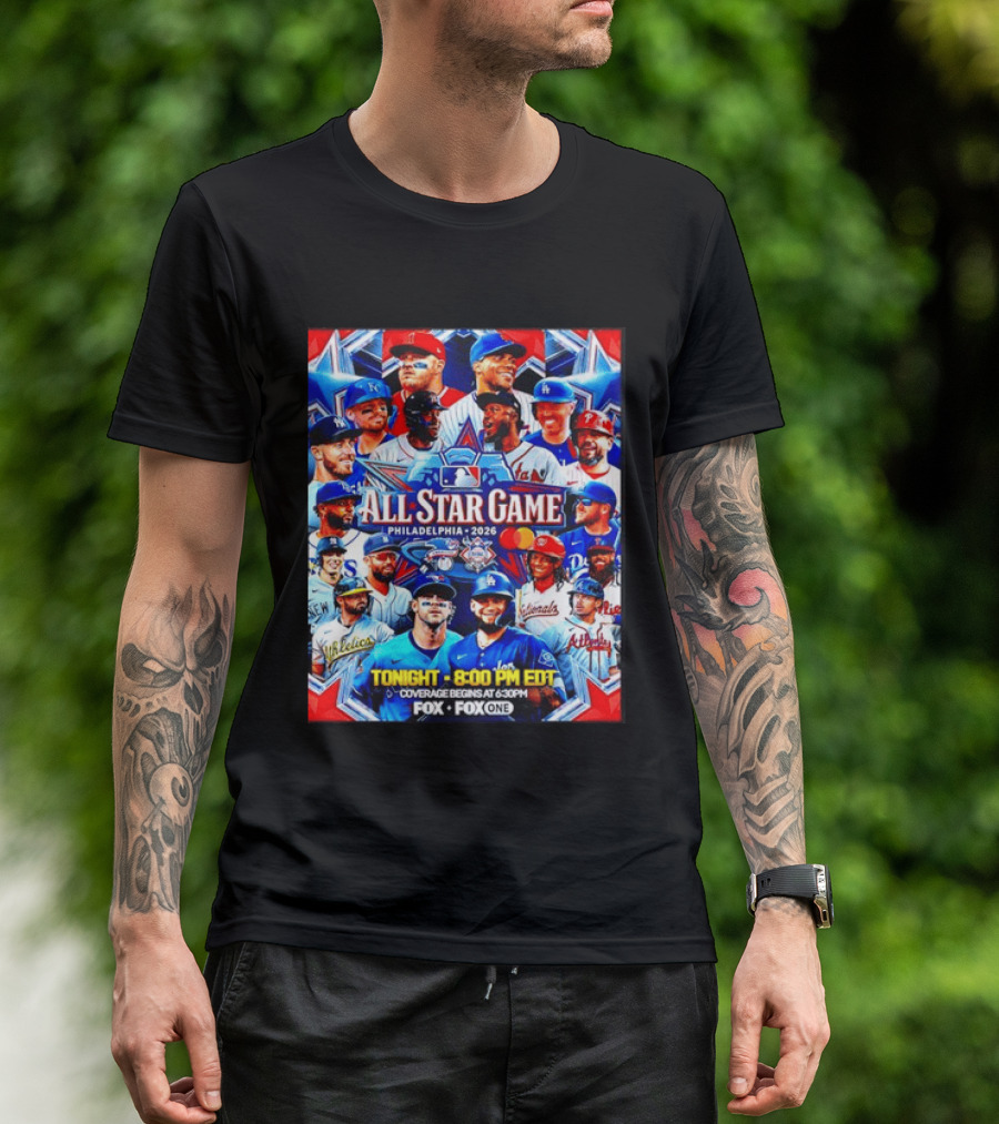 2026 MLB All Star Game Philadelphia Featured Stars And Team Jerseys Fox Coverage T-Shirt