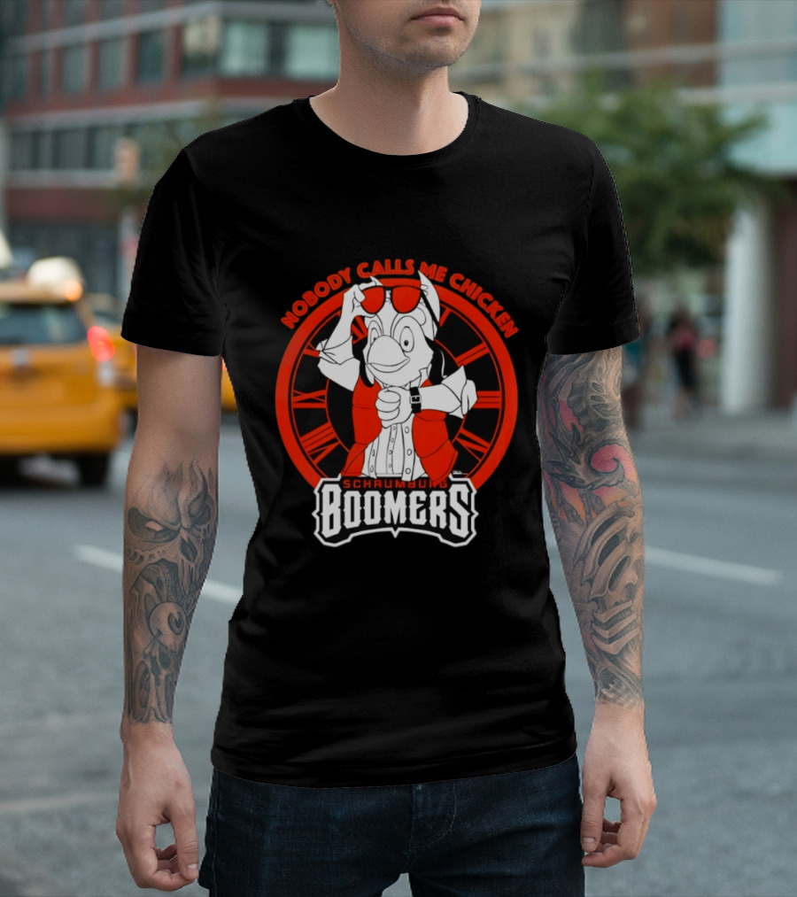Schaumburg Boomers Nobody Calls Me Chicken Back To The Future Tower T-Shirt