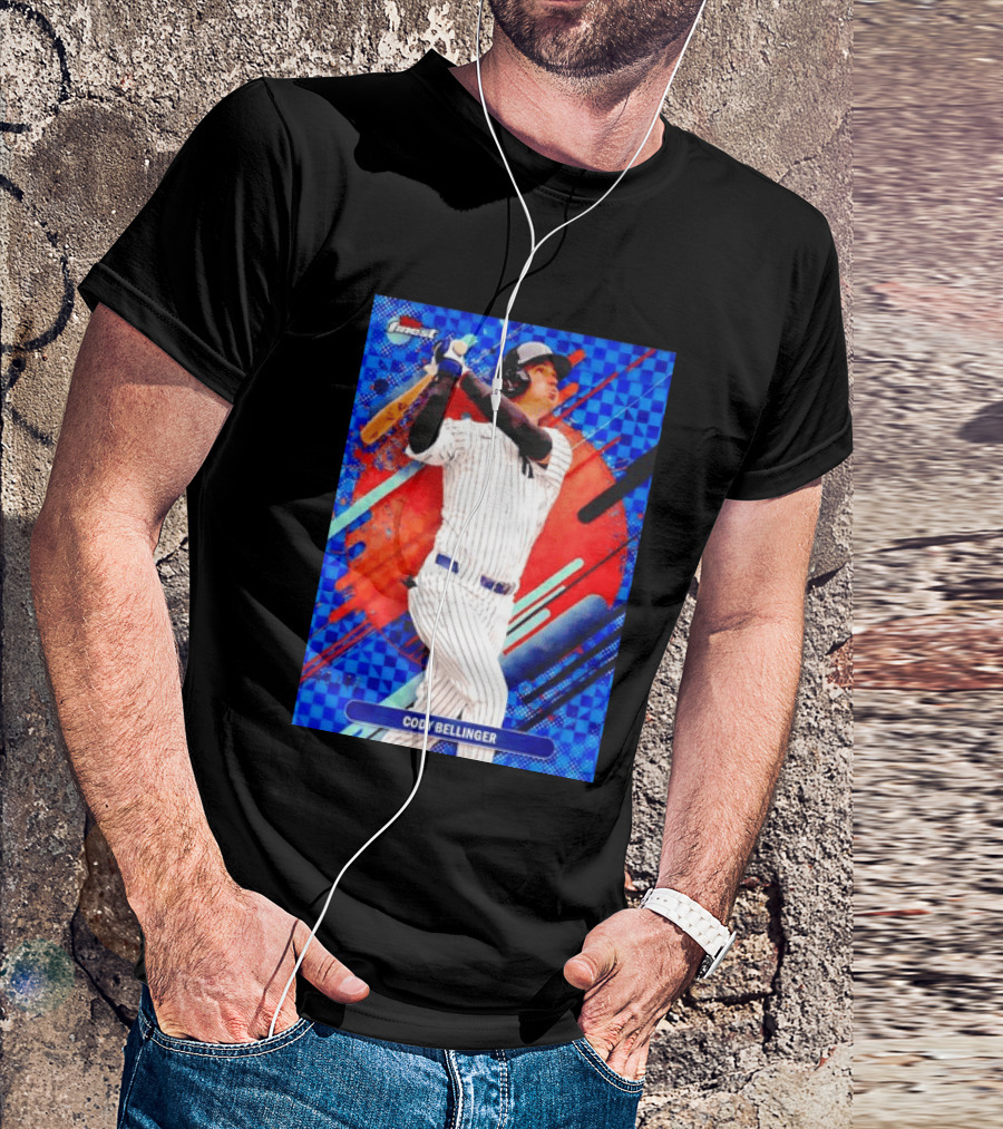 Cody Bellinger Topps Finest Baseball Card Blue Checkered Background Batting Pose T-Shirt