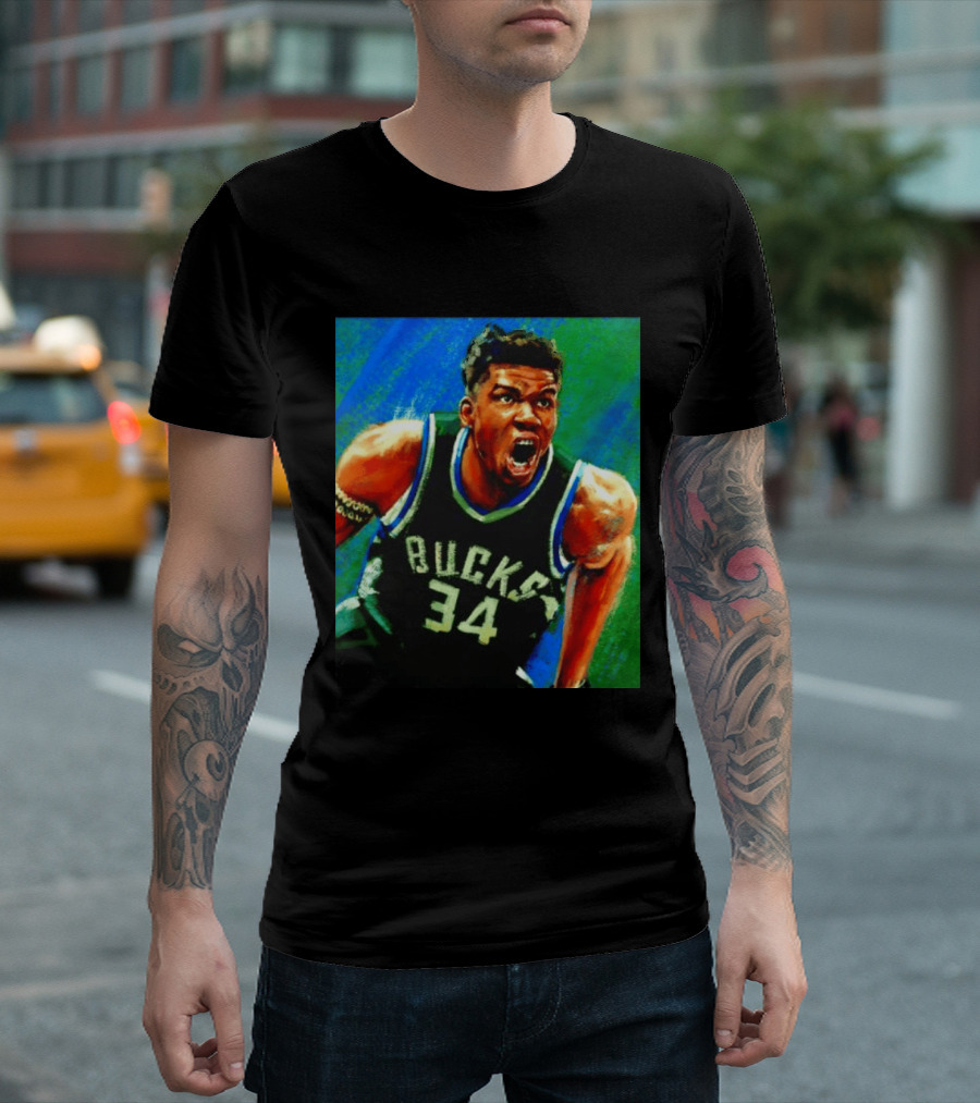Giannis Antetokounmpo Bucks No 34 Jersey Art Basketball Star T-Shirt