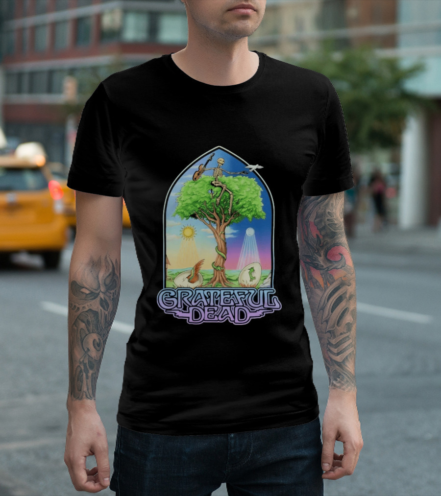 Grateful Dead Summer Magic Skeleton Guitar Tree Sunrise Sunset Fantasy T-Shirt