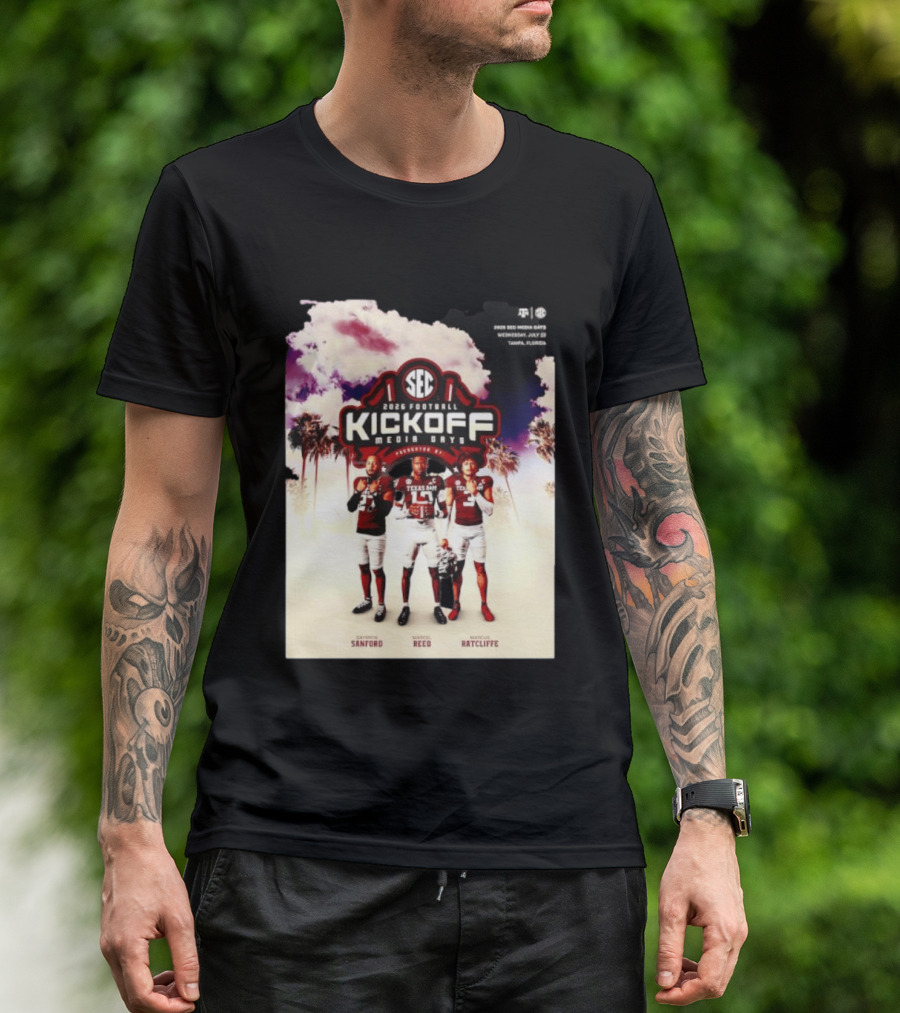 2026 Football SEC Kickoff Media Days Texas A&M Daymion Sanford Marcel Reed Marcus Ratcliffe T-Shirt