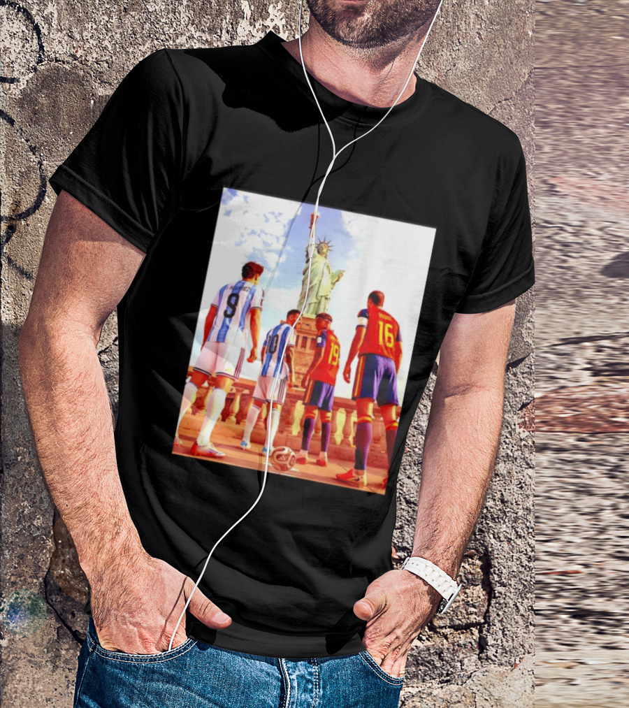 Lionel Messi J Alvarez Lamine Yamal Rodrigo Football Statue Of Liberty Argentina Spain Soccer T-Shirt