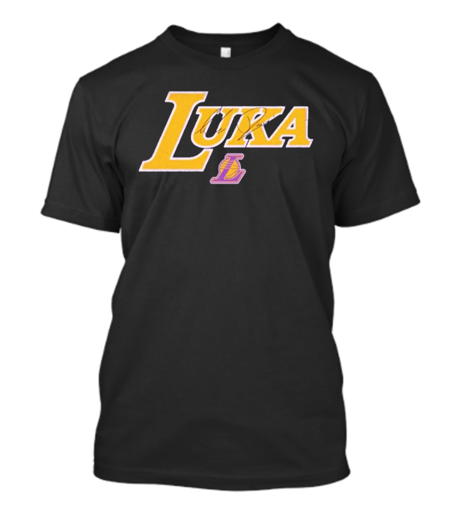 Luka Doncic Autograph Lakers Font Style With Los Angeles Basketball T-Shirt