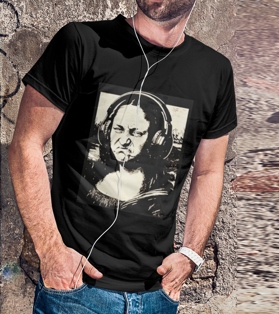 Mona Lisa Headphones Grumpy Expression Fusion T-Shirt
