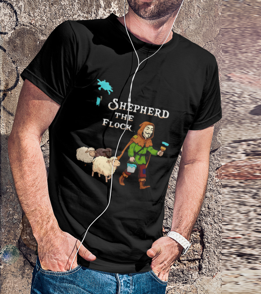 Shepherd The Flock Anonymous Mask Herding Sheep Hand Drawn T-Shirt