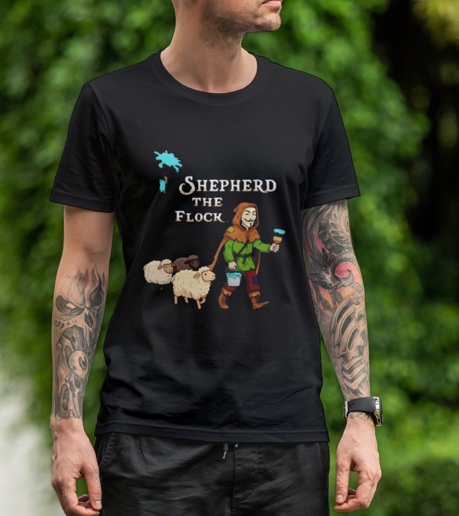 Shepherd The Flock Anonymous Mask Herding Sheep Hand Drawn T-Shirt