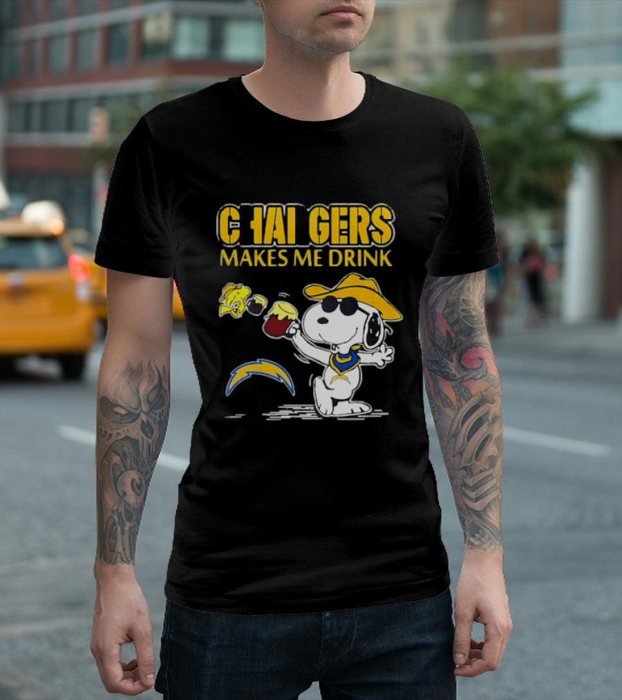Snoopy Drinking Beer Chargers Makes Me Drink T-Shirt