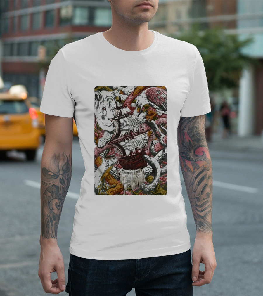 Billy Strings Summer 2026 Shows Pirate Ship And Wild Animals T-Shirt