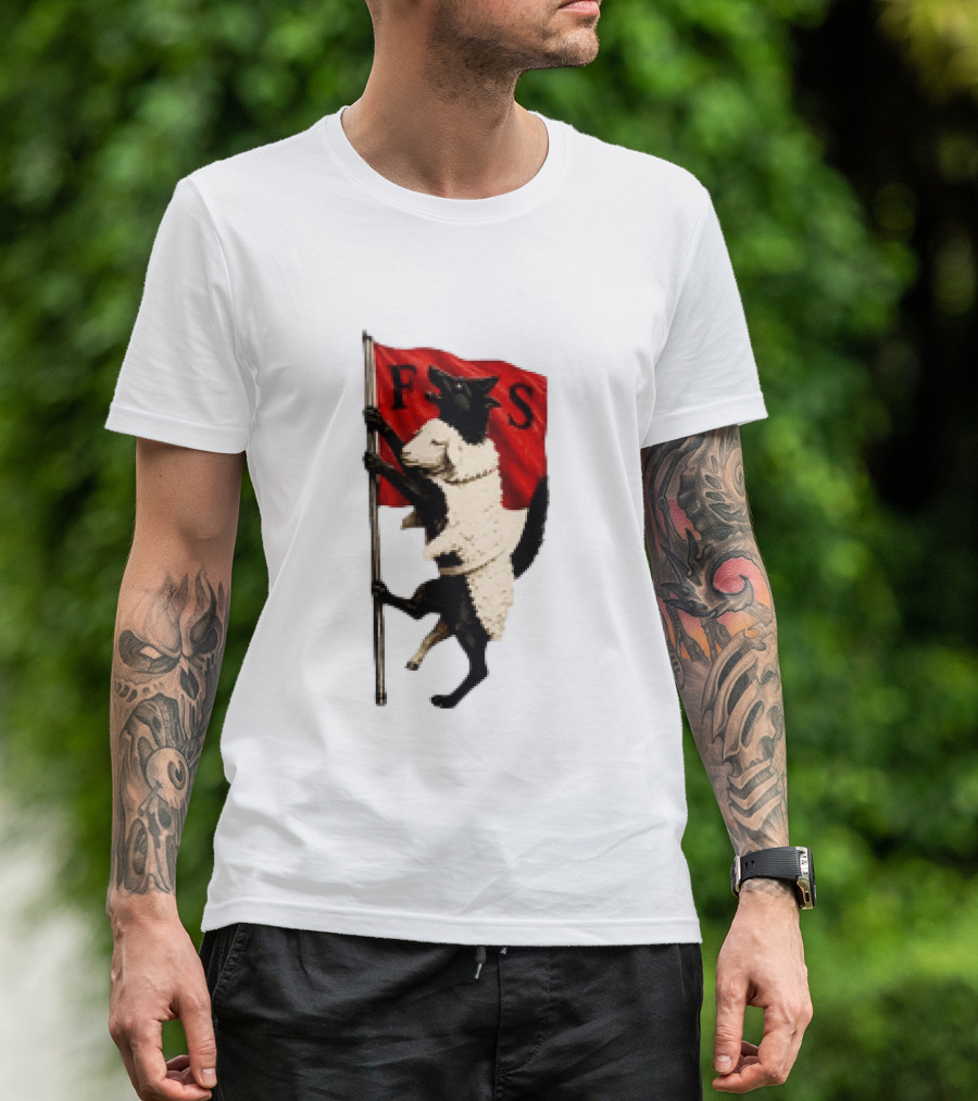 FS Black Cat Carrying Lamb Red Flag T-Shirt