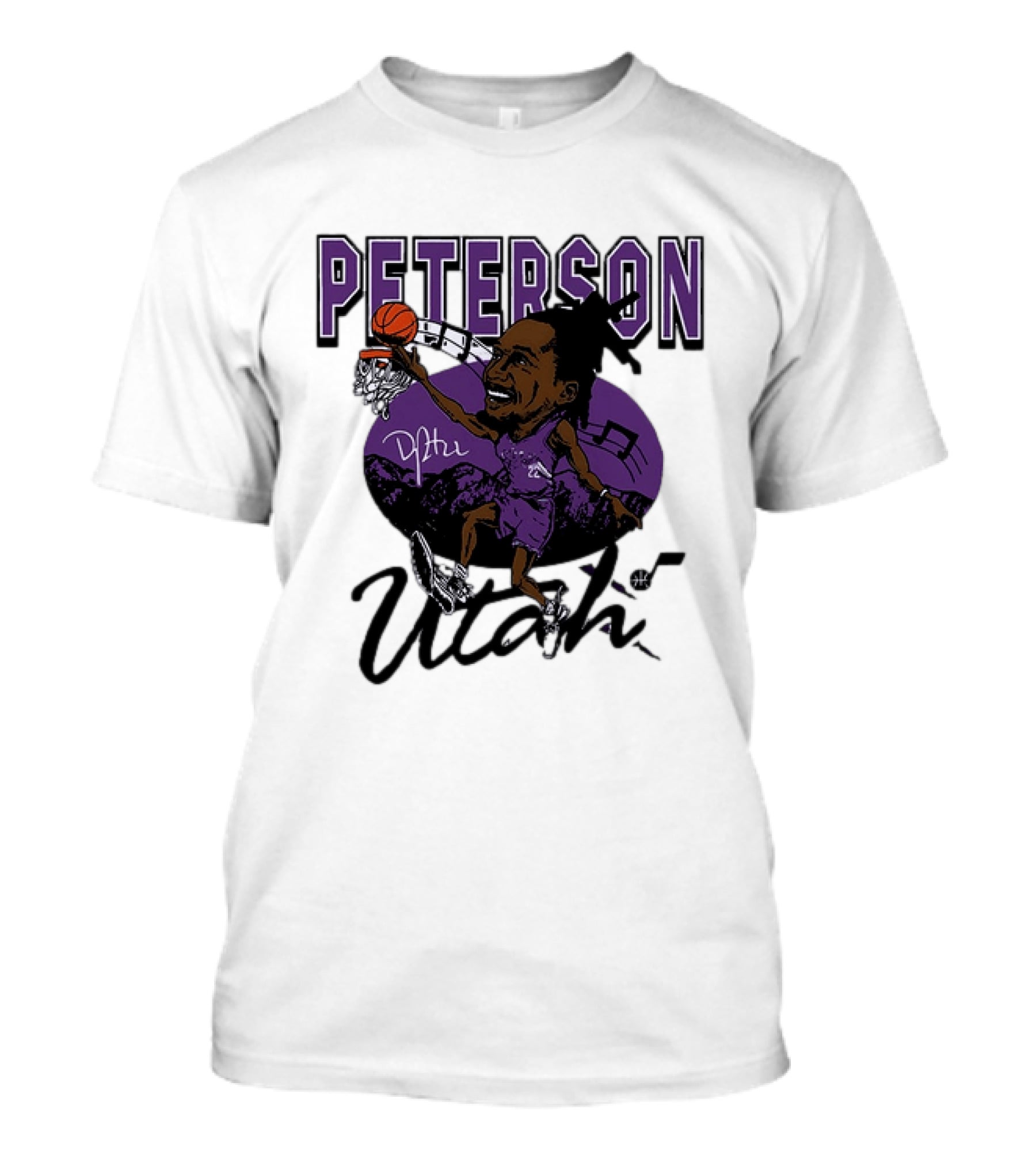 Peterson Utah Jazz NBA Basketball Caricature Purple Scene T-Shirt