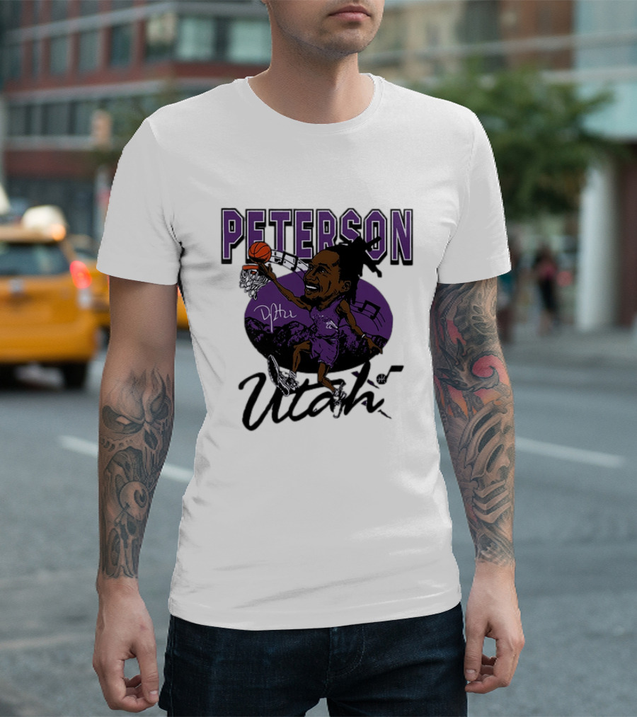 Peterson Utah Jazz NBA Basketball Caricature Purple Scene T-Shirt