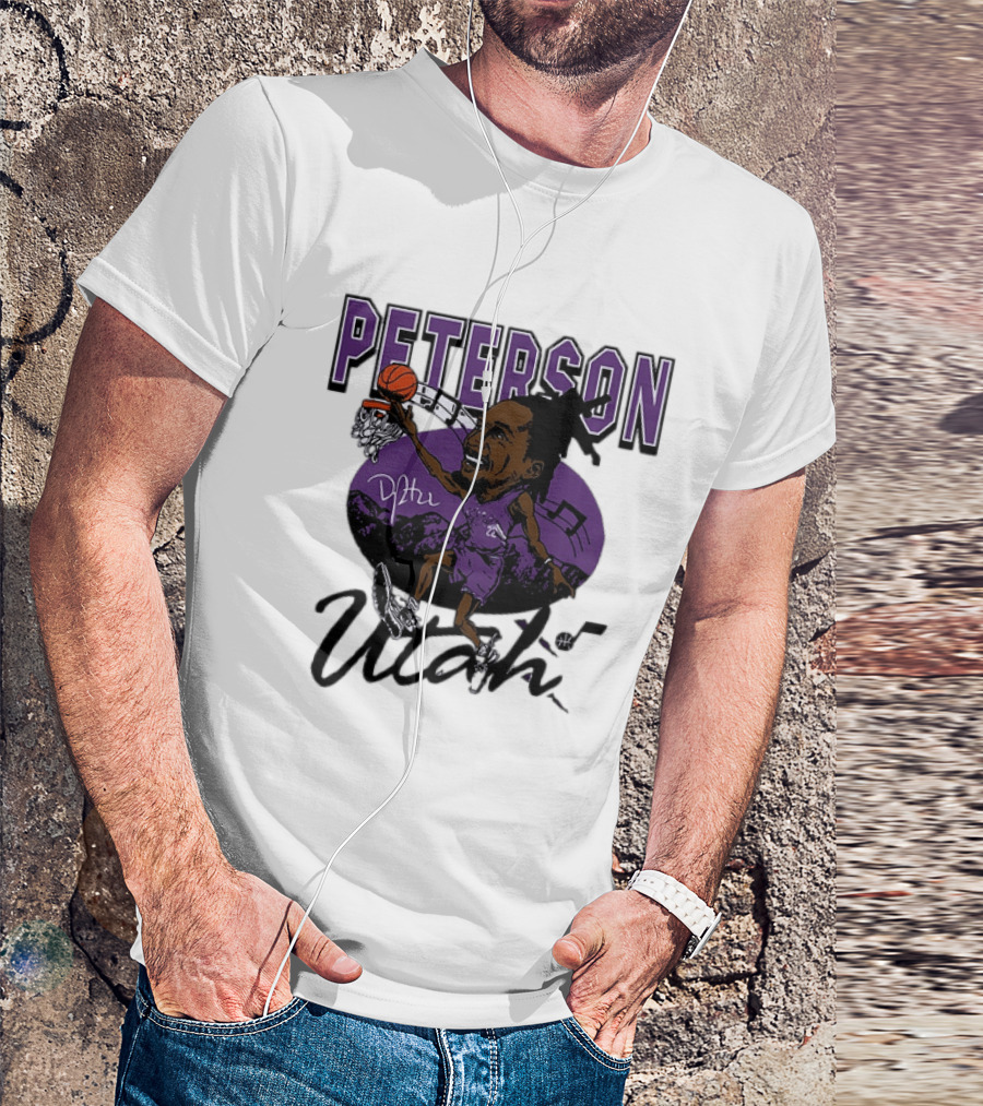 Peterson Utah Jazz NBA Basketball Caricature Purple Scene T-Shirt
