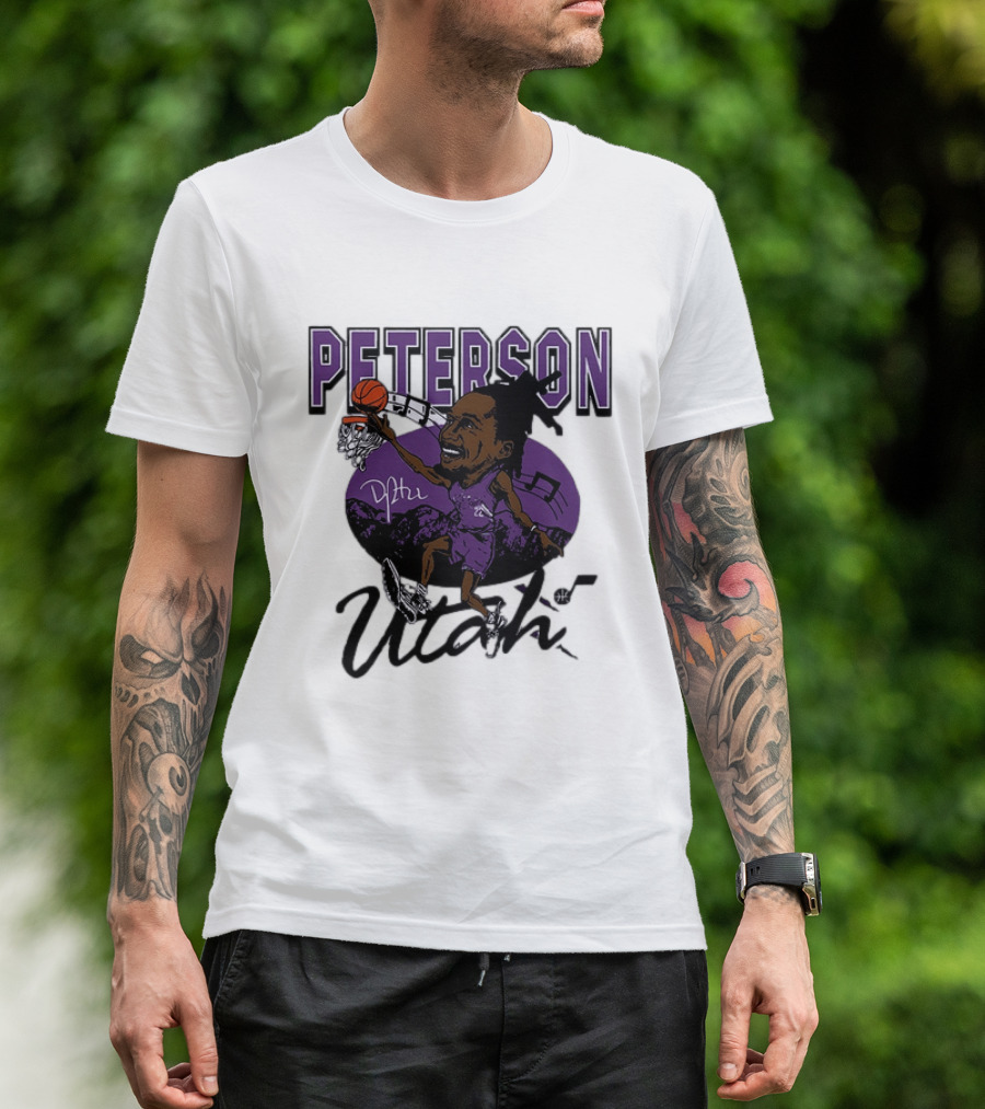 Peterson Utah Jazz NBA Basketball Caricature Purple Scene T-Shirt