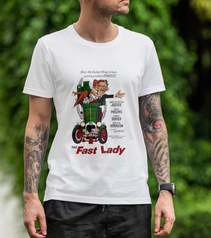 The Fast Lady Movie James Robertson Justice Leslie Phillips Stanley Baxter Kathleen Harrison Julie Christie T-Shirt