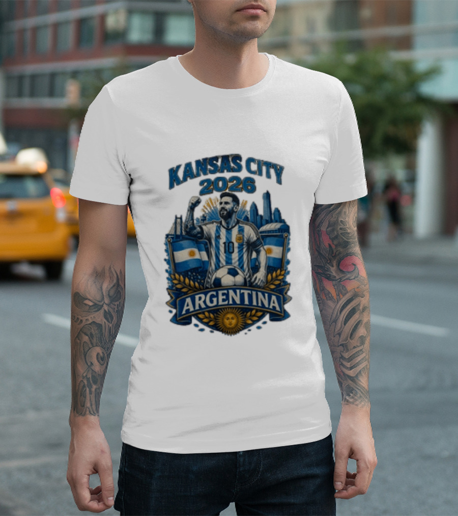 Kansas City 2026 Argentina Lionel Messi No 10 Flag Skyline T-Shirt