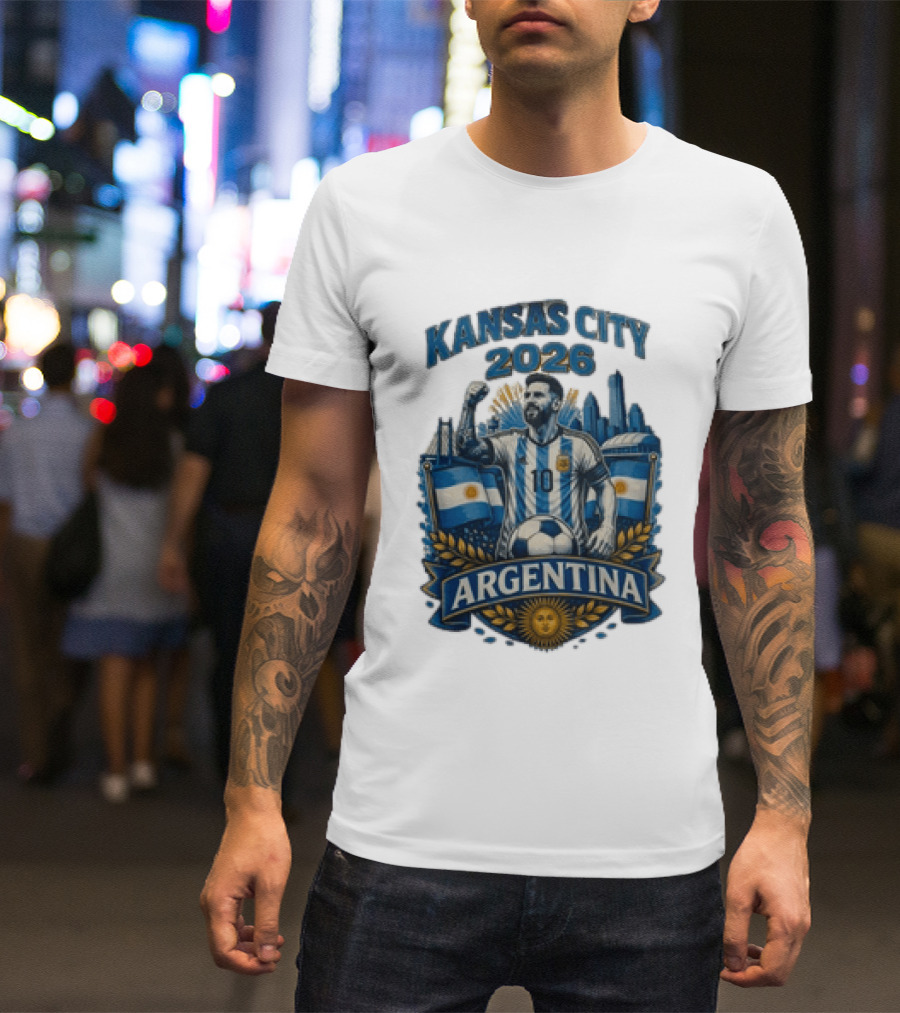Kansas City 2026 Argentina Lionel Messi No 10 Flag Skyline T-Shirt