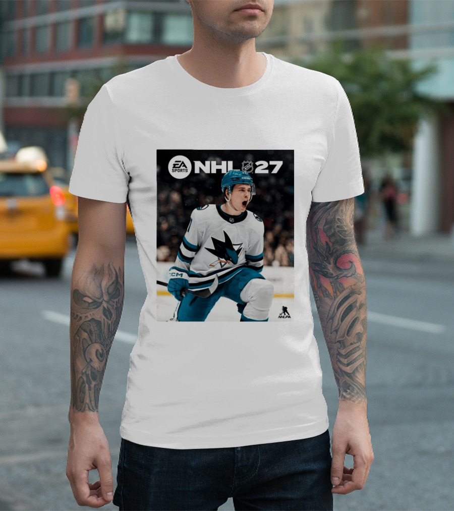 EA Sports NHL 27 Macklin Celebrini San Jose Sharks Cover Athlete NHLPA T-Shirt