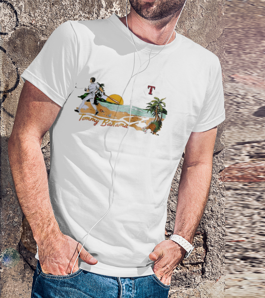 Tommy Bahama Baseball Texas Rangers Sunset Beach Scene T-Shirt