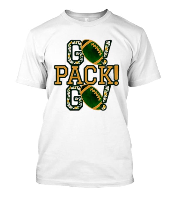 Packers Go Pack Go Football Floral Design With Green And Gold Footballs T-Shirt