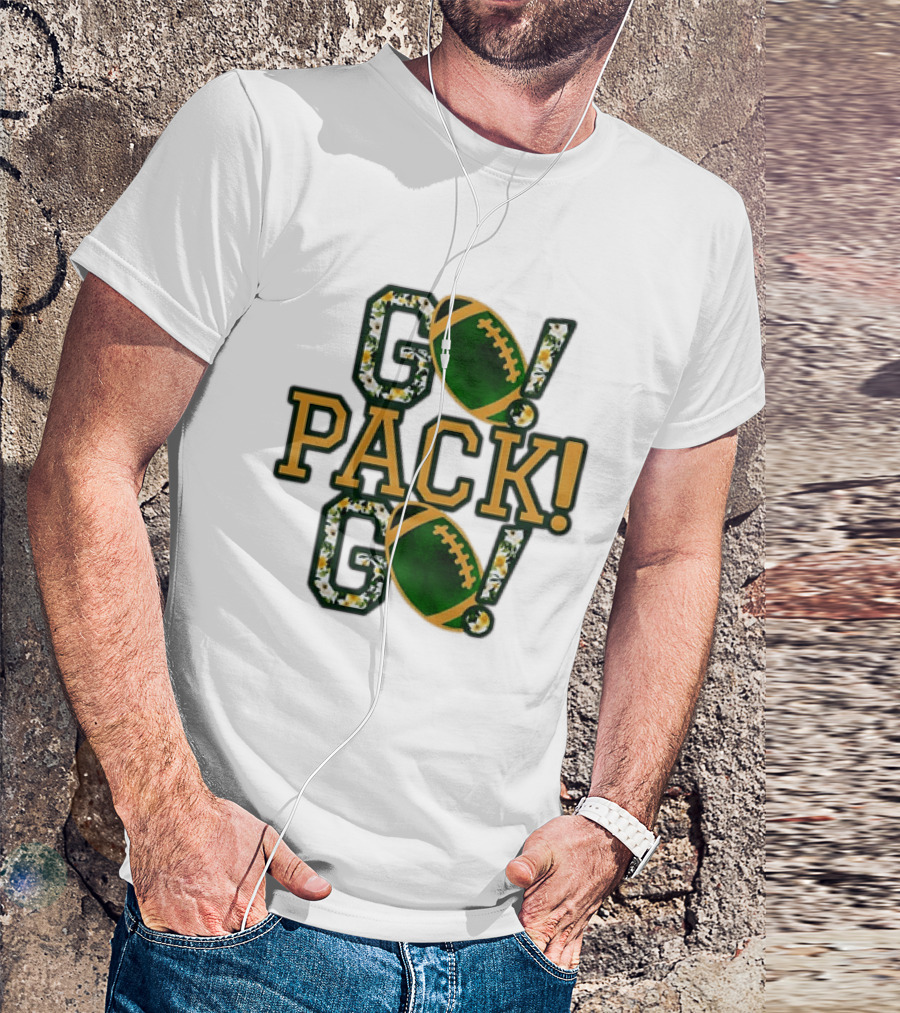 Packers Go Pack Go Football Floral Design With Green And Gold Footballs T-Shirt