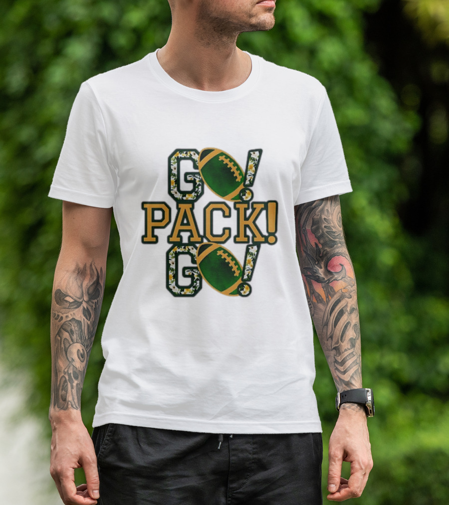 Packers Go Pack Go Football Floral Design With Green And Gold Footballs T-Shirt