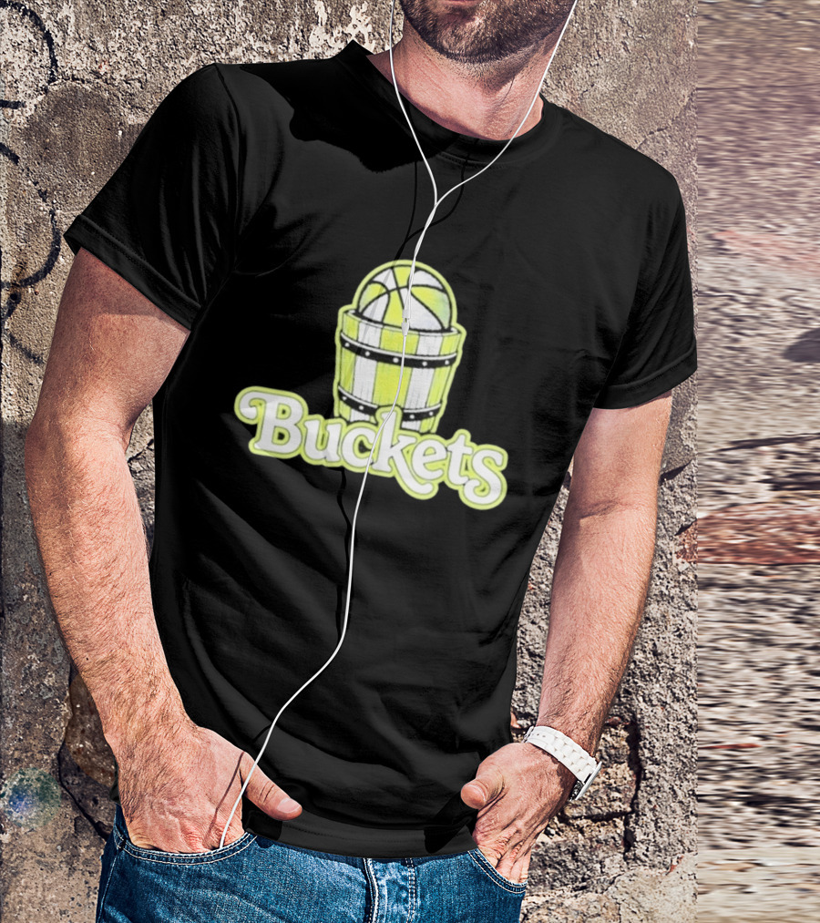 Buckets Basketball Cartoon Style Vintage Retro Ball In Wooden Basket T-Shirt
