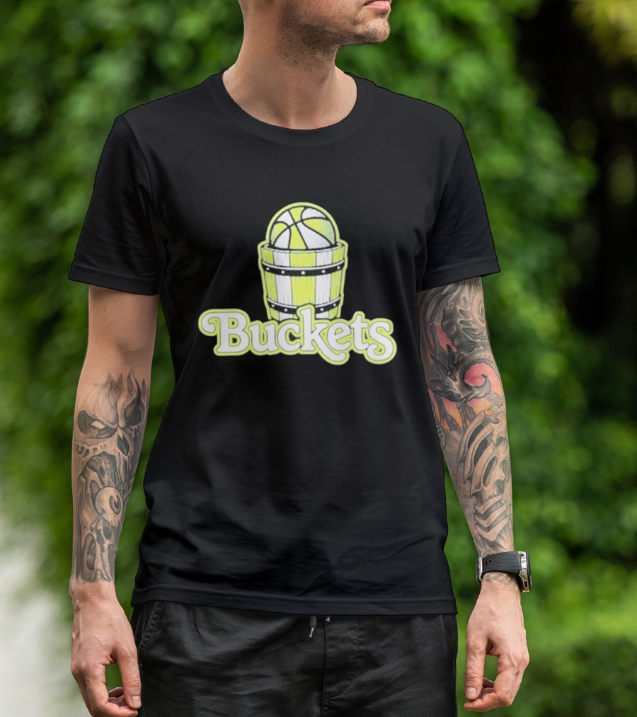 Buckets Basketball Cartoon Style Vintage Retro Ball In Wooden Basket T-Shirt