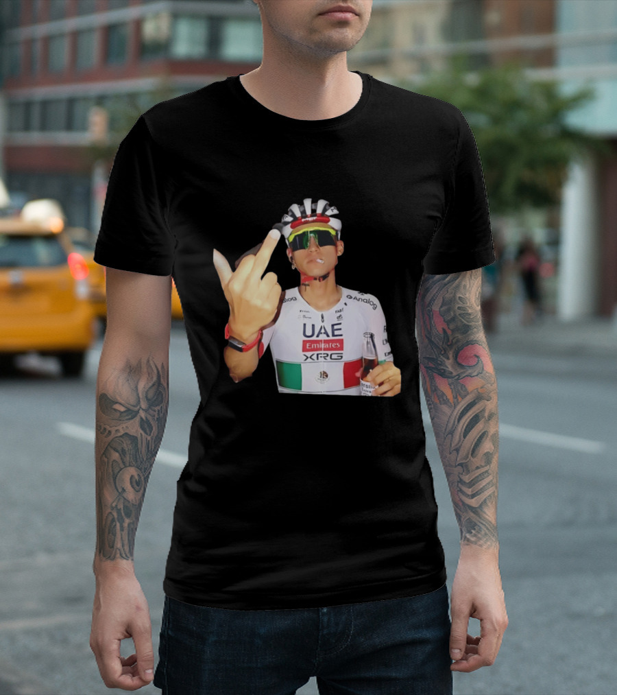 UAE Emirates Cyclist Isaac Del Toro Middle Finger Smoking With Beer T-Shirt