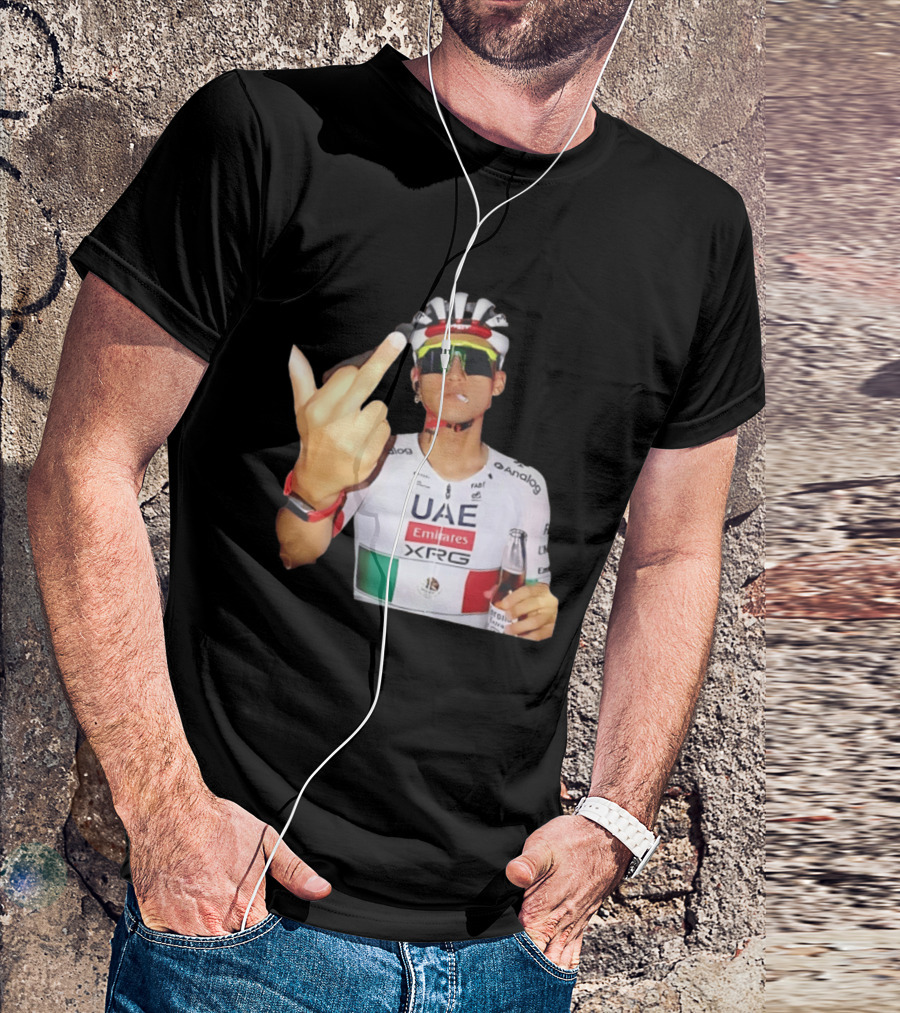 UAE Emirates Cyclist Isaac Del Toro Middle Finger Smoking With Beer T-Shirt