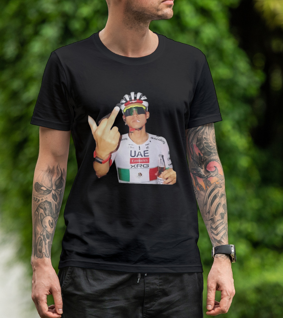 UAE Emirates Cyclist Isaac Del Toro Middle Finger Smoking With Beer T-Shirt