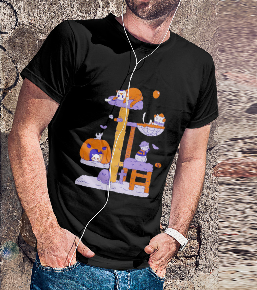Cat Horror Pumpkin Tree Halloween Cats T-Shirt